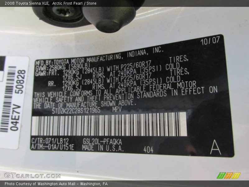 Arctic Frost Pearl / Stone 2008 Toyota Sienna XLE