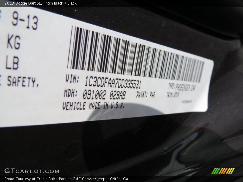Pitch Black / Black 2013 Dodge Dart SE