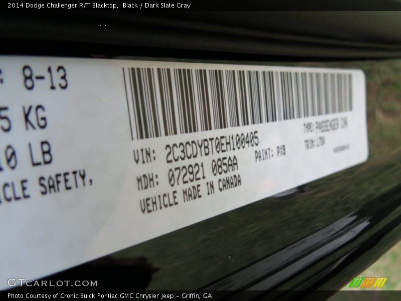 2014 Challenger R/T Blacktop Black Color Code PX8