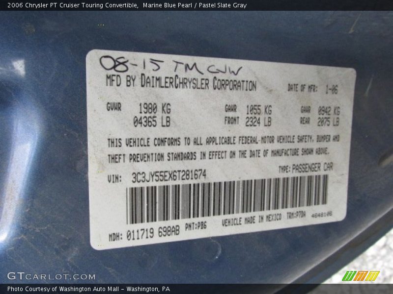 Marine Blue Pearl / Pastel Slate Gray 2006 Chrysler PT Cruiser Touring Convertible
