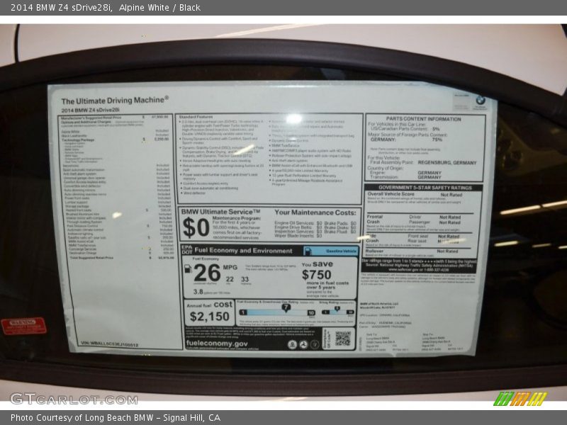  2014 Z4 sDrive28i Window Sticker
