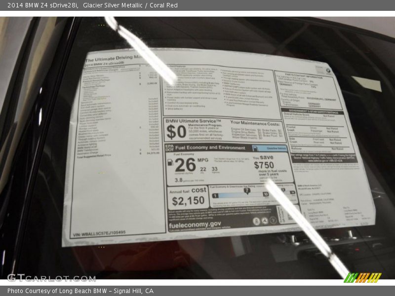  2014 Z4 sDrive28i Window Sticker