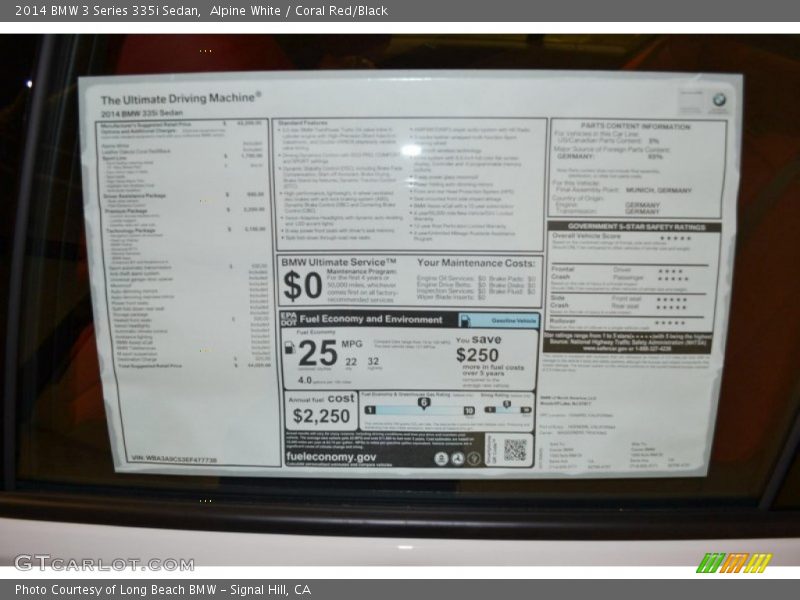 Alpine White / Coral Red/Black 2014 BMW 3 Series 335i Sedan