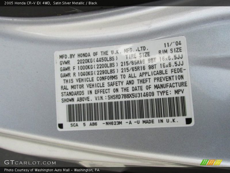 Satin Silver Metallic / Black 2005 Honda CR-V EX 4WD