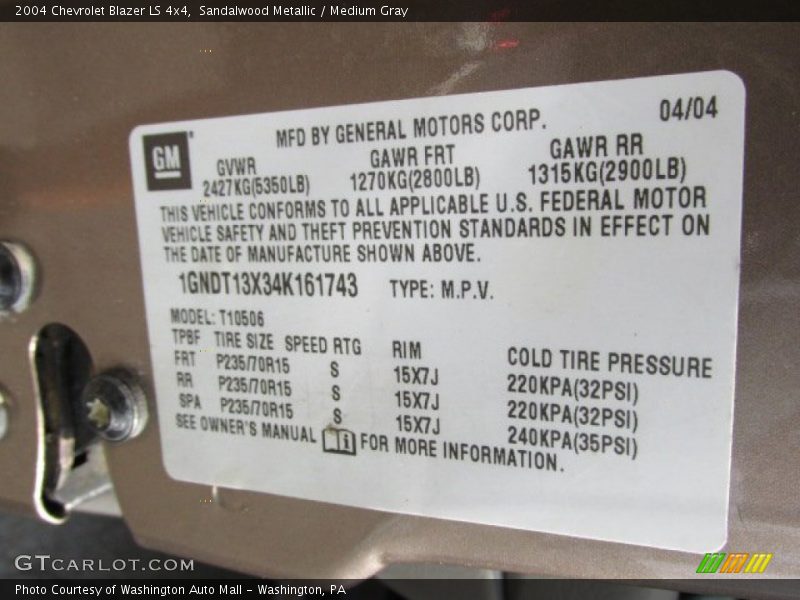 Sandalwood Metallic / Medium Gray 2004 Chevrolet Blazer LS 4x4