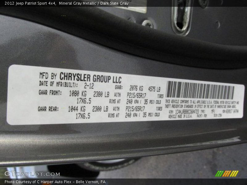 Mineral Gray Metallic / Dark Slate Gray 2012 Jeep Patriot Sport 4x4