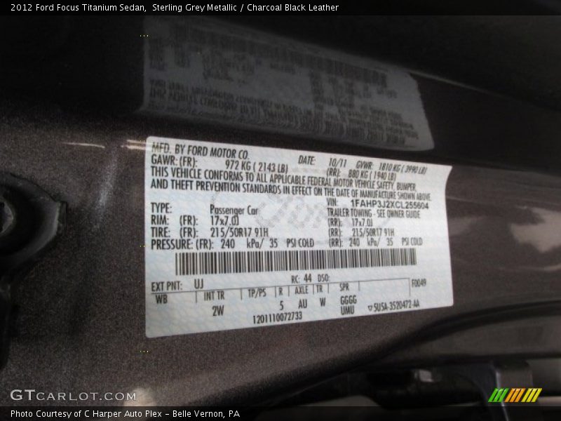 Sterling Grey Metallic / Charcoal Black Leather 2012 Ford Focus Titanium Sedan