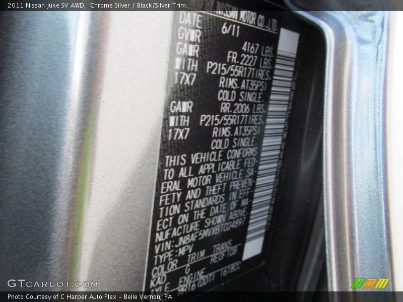 Chrome Silver / Black/Silver Trim 2011 Nissan Juke SV AWD