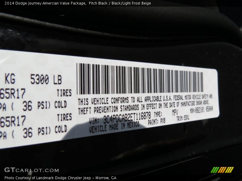 Pitch Black / Black/Light Frost Beige 2014 Dodge Journey Amercian Value Package