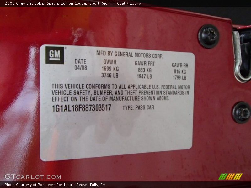 Sport Red Tint Coat / Ebony 2008 Chevrolet Cobalt Special Edition Coupe