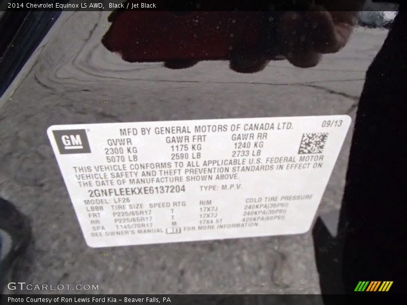Black / Jet Black 2014 Chevrolet Equinox LS AWD