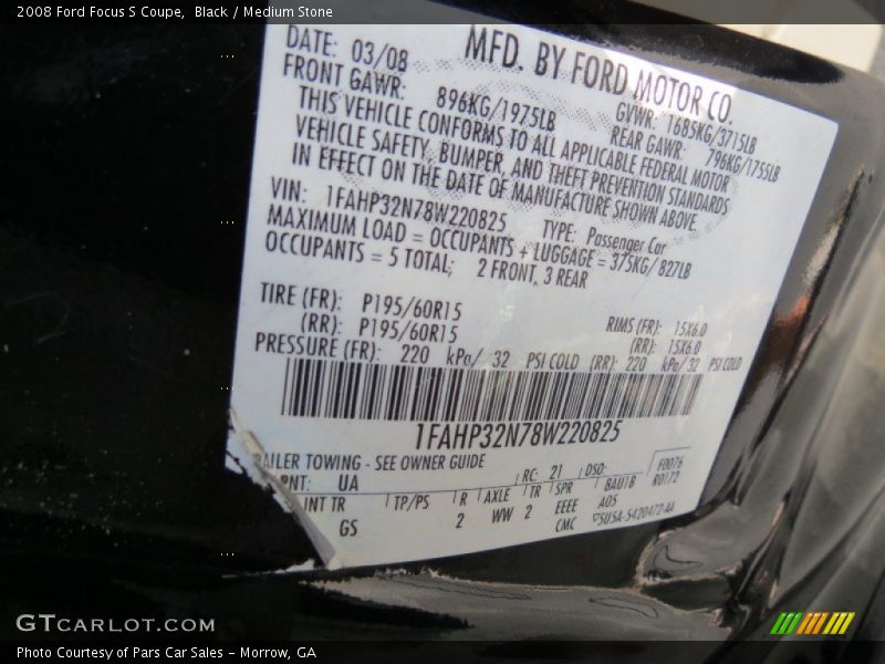 Black / Medium Stone 2008 Ford Focus S Coupe