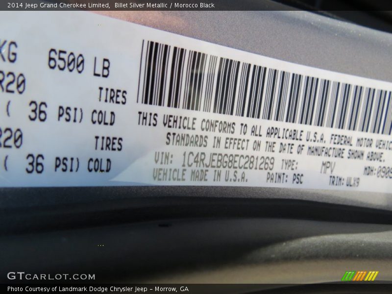 Billet Silver Metallic / Morocco Black 2014 Jeep Grand Cherokee Limited