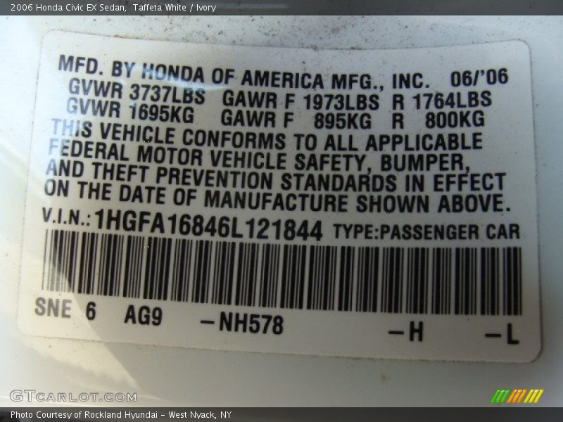 Taffeta White / Ivory 2006 Honda Civic EX Sedan