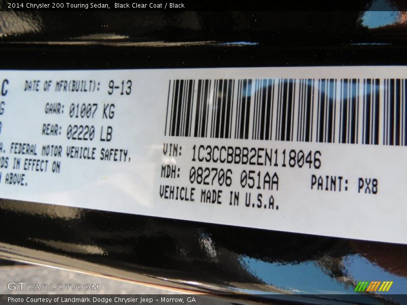 Black Clear Coat / Black 2014 Chrysler 200 Touring Sedan