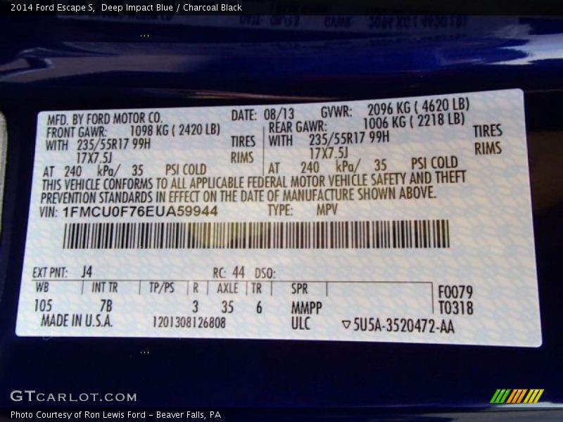 Deep Impact Blue / Charcoal Black 2014 Ford Escape S