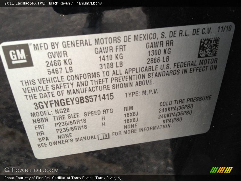 Black Raven / Titanium/Ebony 2011 Cadillac SRX FWD