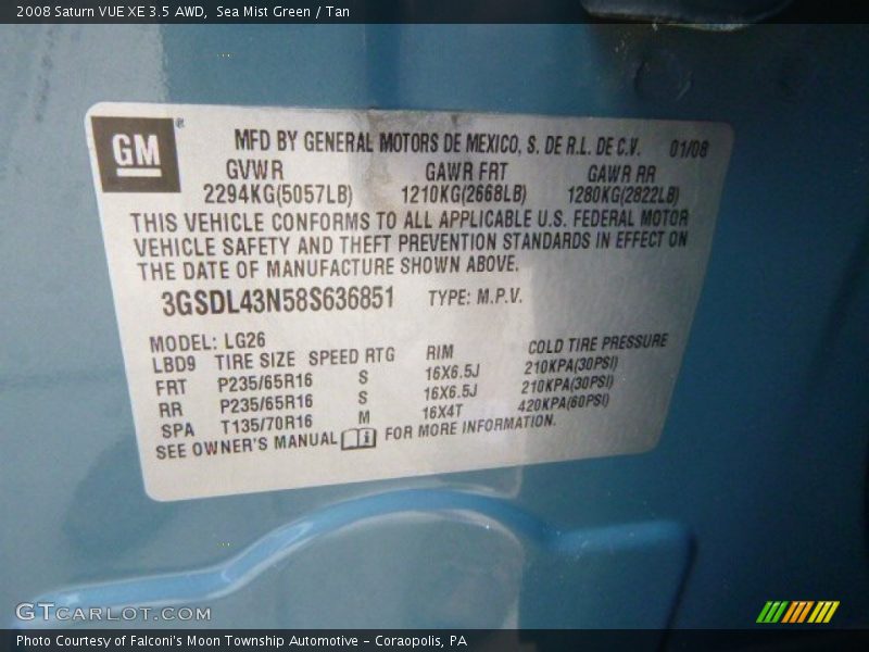 Sea Mist Green / Tan 2008 Saturn VUE XE 3.5 AWD