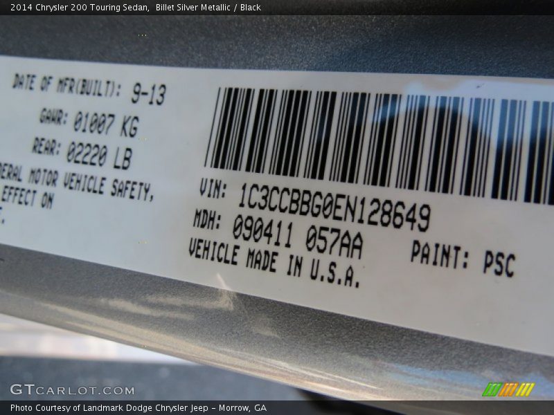 Billet Silver Metallic / Black 2014 Chrysler 200 Touring Sedan