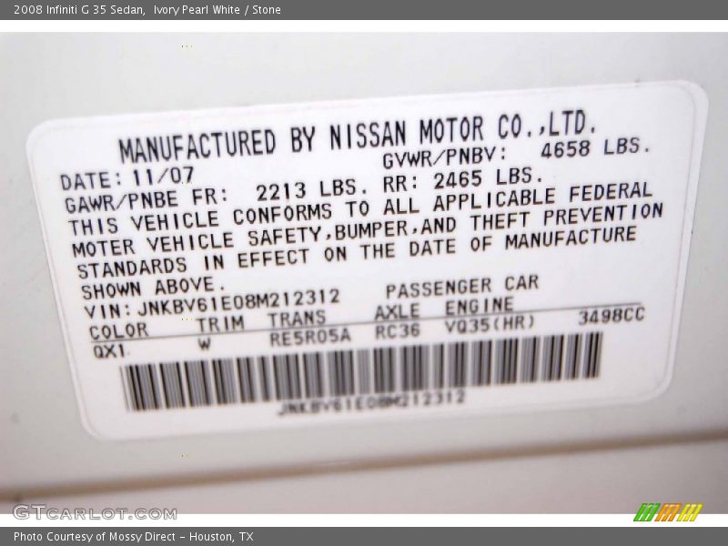 Ivory Pearl White / Stone 2008 Infiniti G 35 Sedan