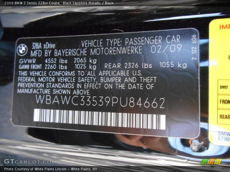 Black Sapphire Metallic / Black 2009 BMW 3 Series 328xi Coupe