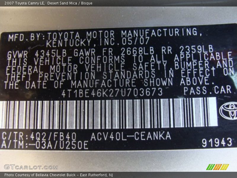 Desert Sand Mica / Bisque 2007 Toyota Camry LE
