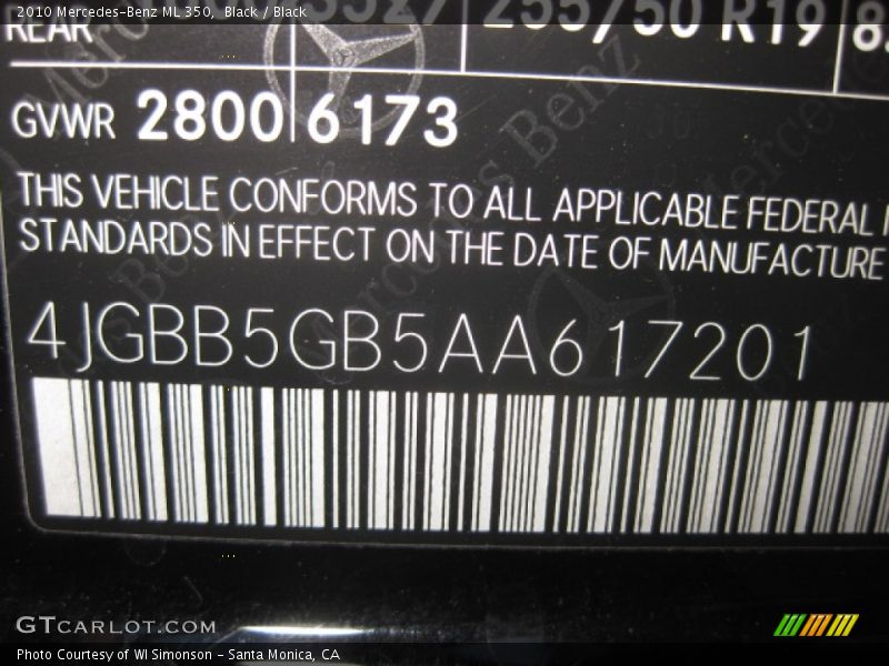 Black / Black 2010 Mercedes-Benz ML 350