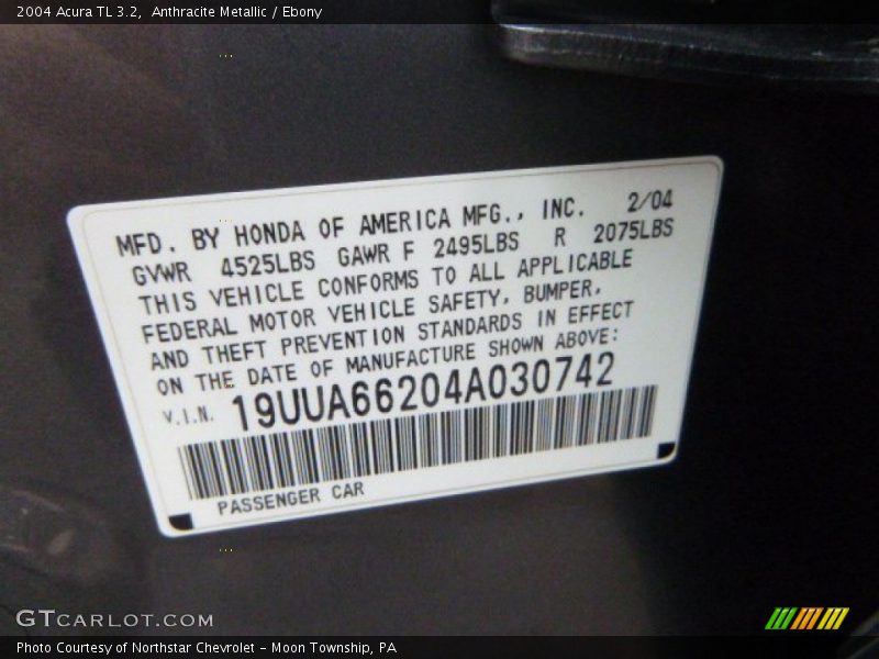 Anthracite Metallic / Ebony 2004 Acura TL 3.2