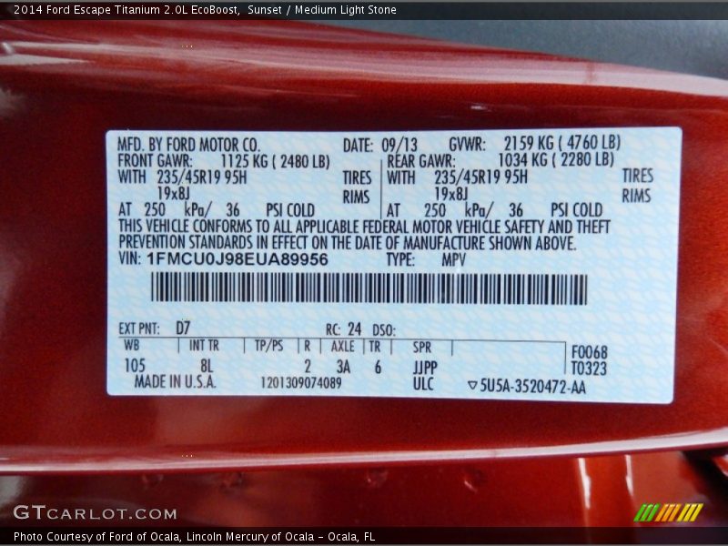 Sunset / Medium Light Stone 2014 Ford Escape Titanium 2.0L EcoBoost