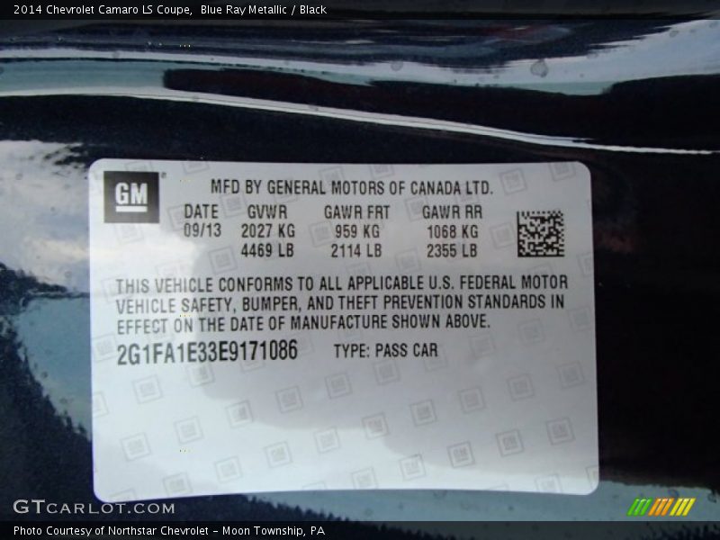 Blue Ray Metallic / Black 2014 Chevrolet Camaro LS Coupe