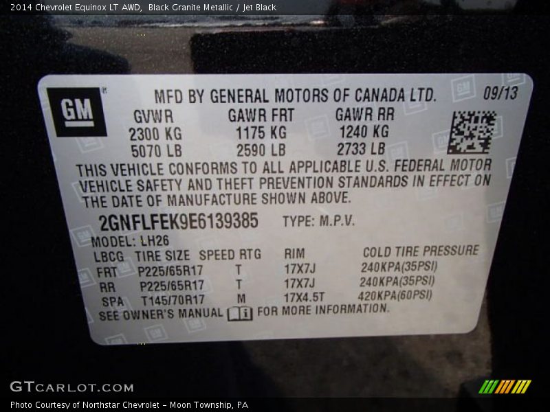 Black Granite Metallic / Jet Black 2014 Chevrolet Equinox LT AWD