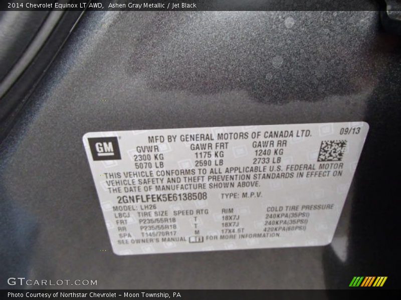 Ashen Gray Metallic / Jet Black 2014 Chevrolet Equinox LT AWD