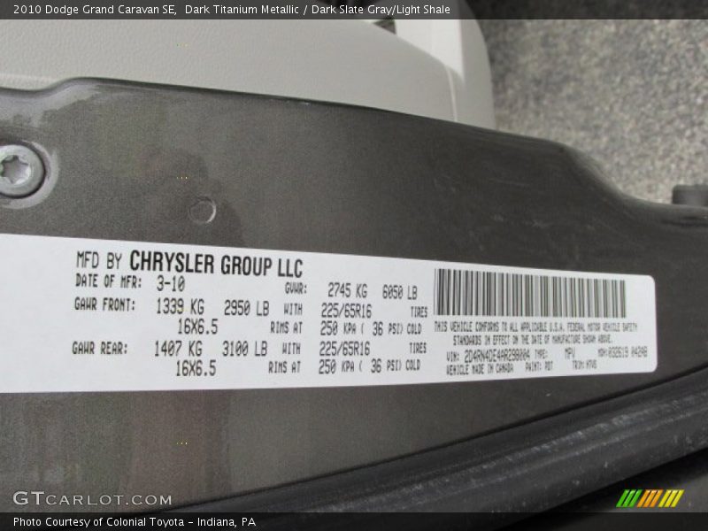 Dark Titanium Metallic / Dark Slate Gray/Light Shale 2010 Dodge Grand Caravan SE