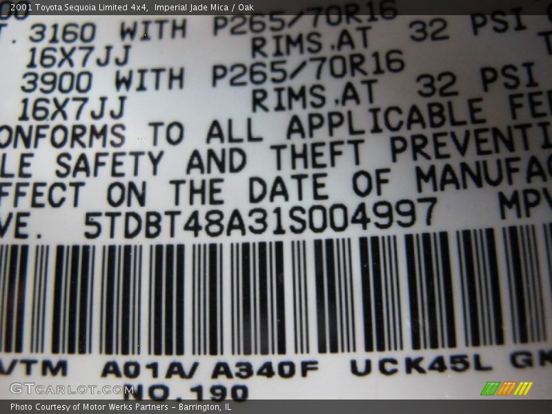 Imperial Jade Mica / Oak 2001 Toyota Sequoia Limited 4x4