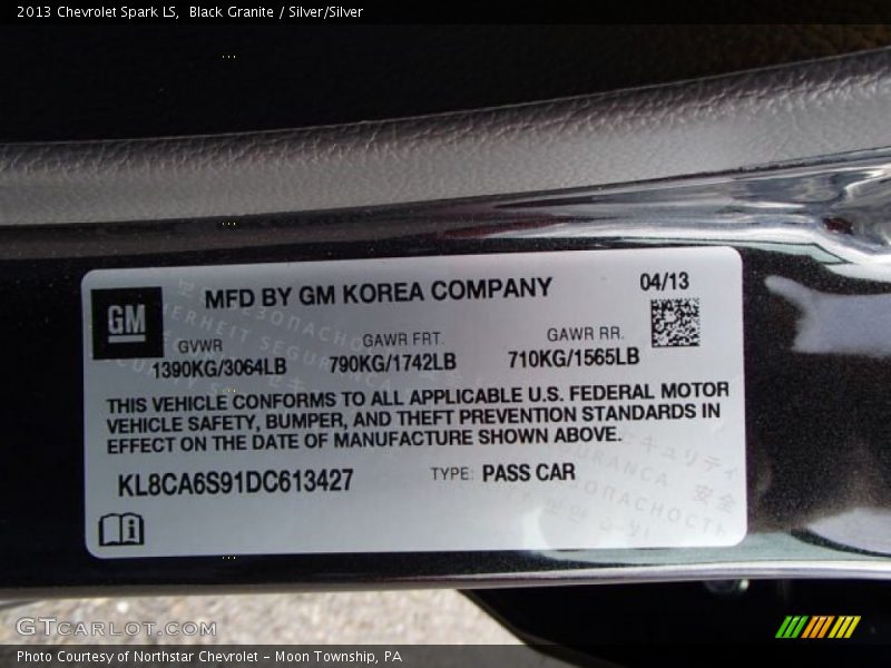 Black Granite / Silver/Silver 2013 Chevrolet Spark LS
