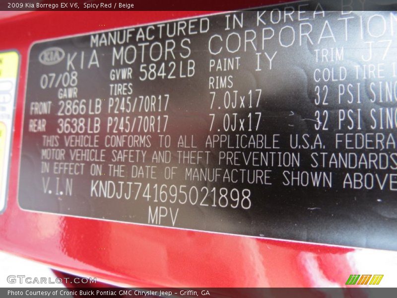 Spicy Red / Beige 2009 Kia Borrego EX V6