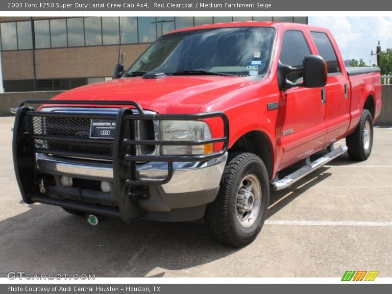 Red Clearcoat / Medium Parchment Beige 2003 Ford F250 Super Duty Lariat Crew Cab 4x4