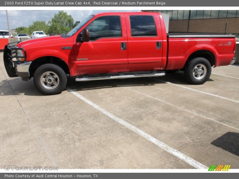 Red Clearcoat / Medium Parchment Beige 2003 Ford F250 Super Duty Lariat Crew Cab 4x4