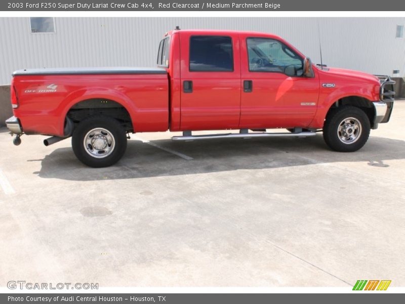 Red Clearcoat / Medium Parchment Beige 2003 Ford F250 Super Duty Lariat Crew Cab 4x4