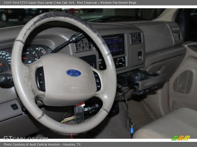 Red Clearcoat / Medium Parchment Beige 2003 Ford F250 Super Duty Lariat Crew Cab 4x4