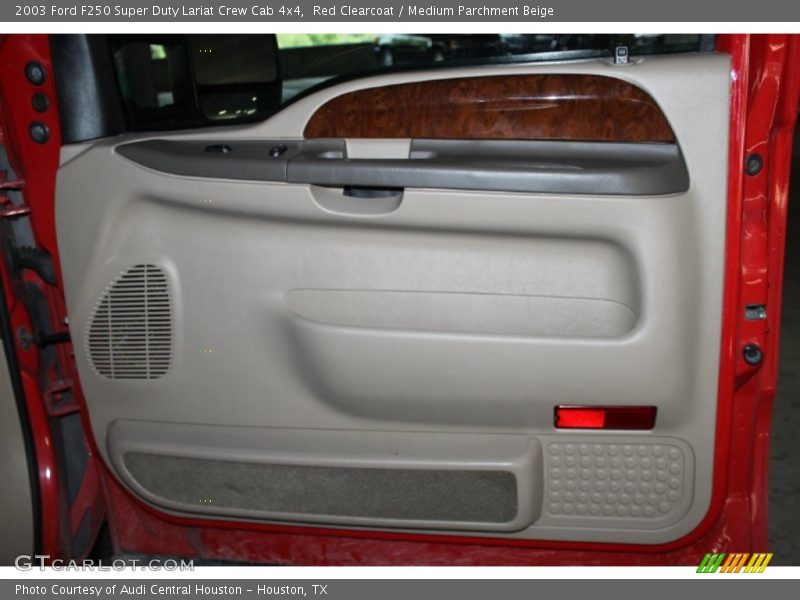 Red Clearcoat / Medium Parchment Beige 2003 Ford F250 Super Duty Lariat Crew Cab 4x4
