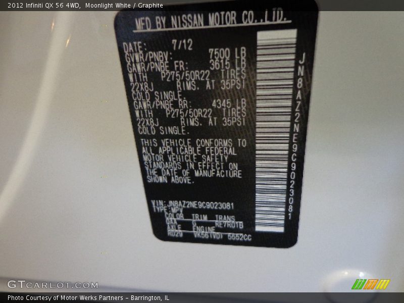 Moonlight White / Graphite 2012 Infiniti QX 56 4WD
