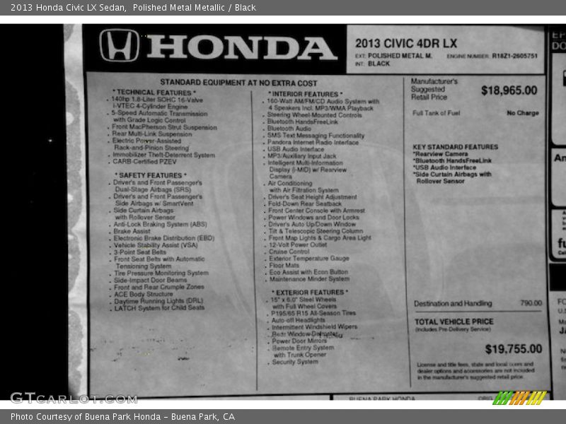 Polished Metal Metallic / Black 2013 Honda Civic LX Sedan