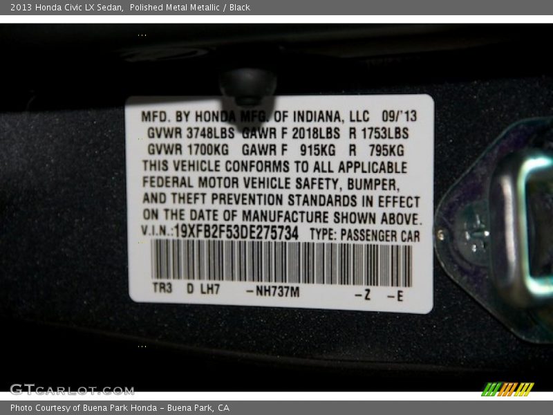 Polished Metal Metallic / Black 2013 Honda Civic LX Sedan