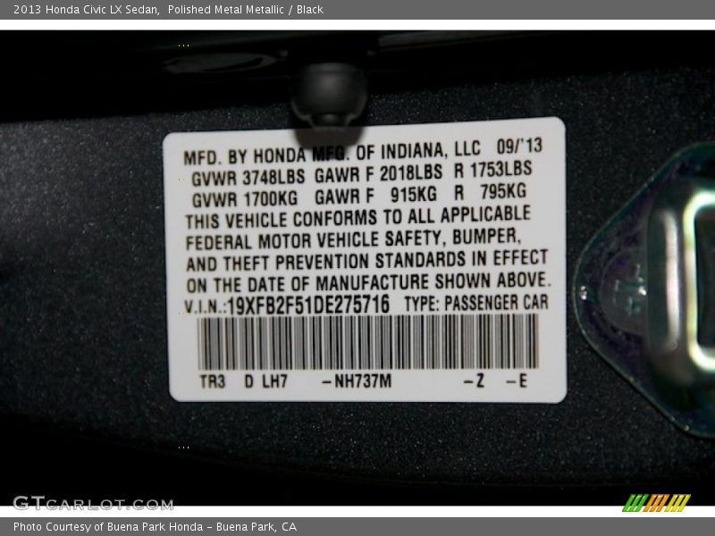 Polished Metal Metallic / Black 2013 Honda Civic LX Sedan