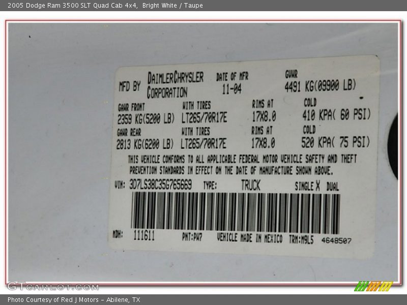 Bright White / Taupe 2005 Dodge Ram 3500 SLT Quad Cab 4x4