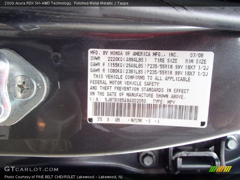 Polished Metal Metallic / Taupe 2009 Acura RDX SH-AWD Technology