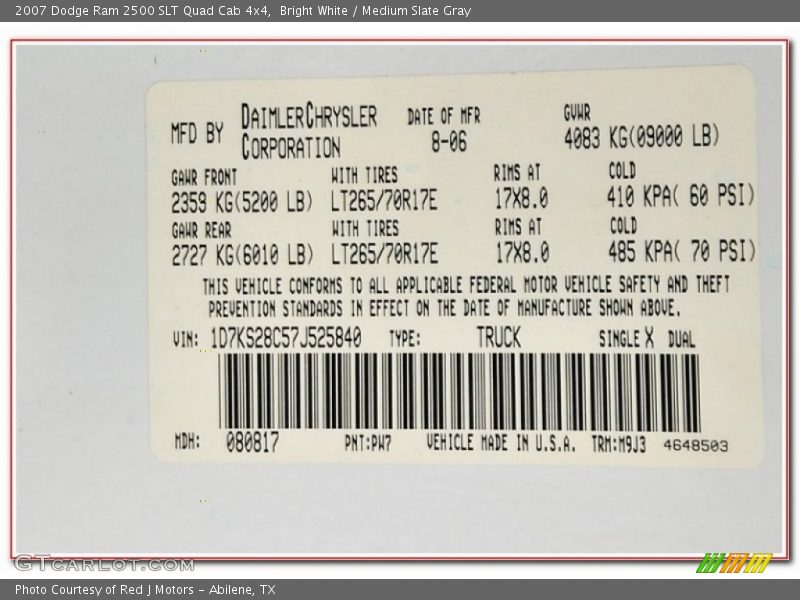 Bright White / Medium Slate Gray 2007 Dodge Ram 2500 SLT Quad Cab 4x4
