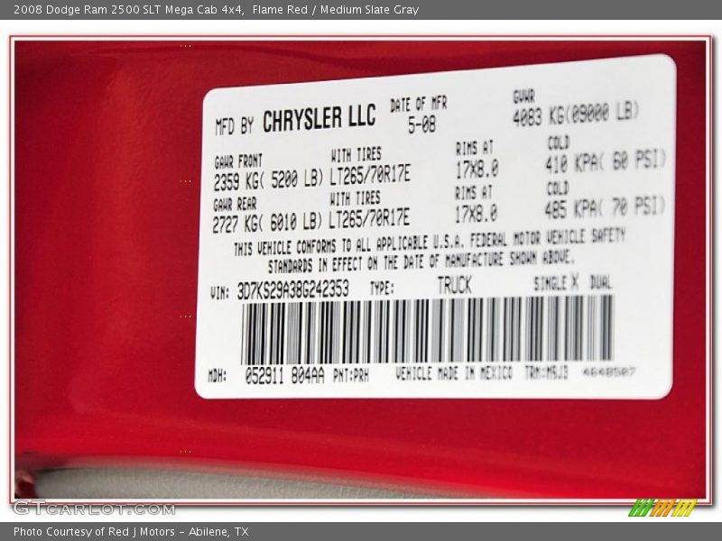 Flame Red / Medium Slate Gray 2008 Dodge Ram 2500 SLT Mega Cab 4x4