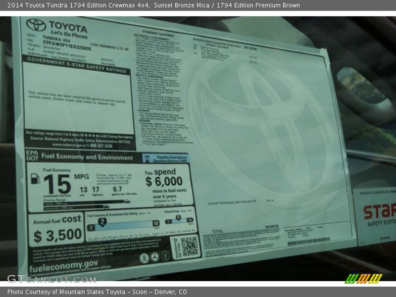  2014 Tundra 1794 Edition Crewmax 4x4 Window Sticker